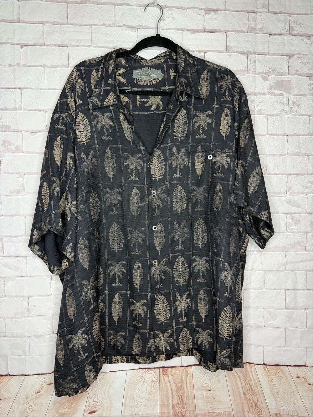 Tori Richard Honolulu Black Palm Tree Tropical Hawaiian Shirt 3XL 100% Silk